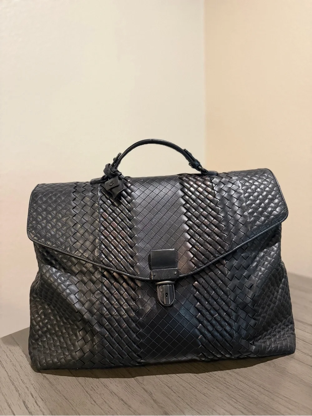 Bottega Veneta Black Leather Large Briefcase